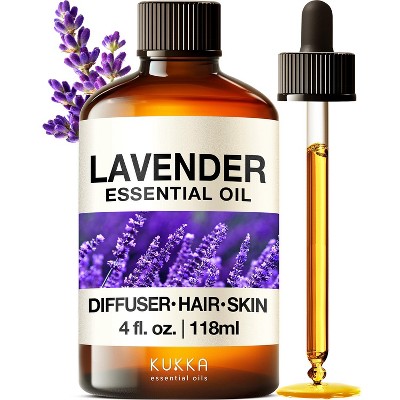 Lavender Essential Oil (4 Fl Oz/118 ml) -  KUKKA Lavender Essential Oil for Diffuser, Body, Aromatherapy & Soap Making Scent