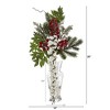 Nearly Natural 25-in Wisteria, Iced Pine and Berries Artificial Arrangement in Glass Vase - 3 of 3