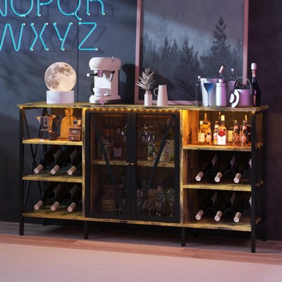 Garvee Wine Bar Cabinet with Wine Rack and Glass Holder, Industry Coffee Bar