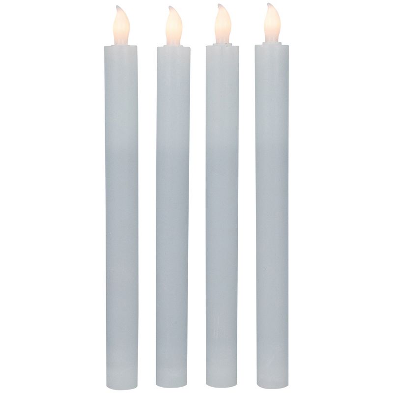Northlight Set of 4 Solid White LED Flameless Flickering Wax Taper Candles 9.5", 1 of 6