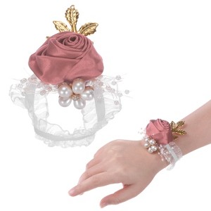 Unique Bargains Wrist Corsage Artificial Flower Elastic Band Fabric Wrist Corsage Bracelet - 1 of 4