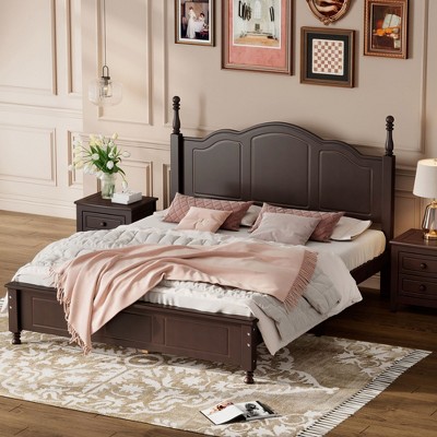 NicBex Full/Queen Vintage Platform Bed Frame with Headboard,Retro Style Wood Platform Bed,No Box Spring Needed,Easy Assembly,Walnut/White