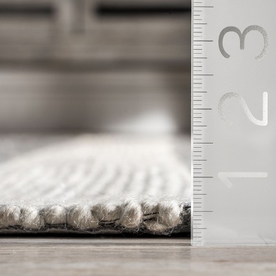 Gray and Off-White Striped Wool Blend Rectangular Area Rug 4' x 6'