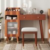 Gulches Modern Makeup Vanity Desk with Drawers, Cabinet & Charging Port, Space-saving Dressing Table Set with Stool for Small Places, Walnut - 4 of 4