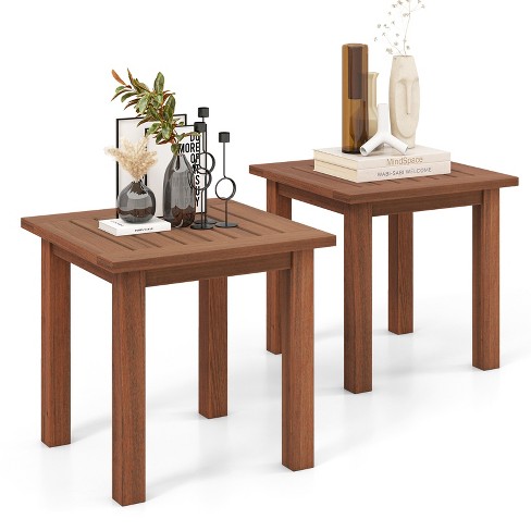  Tangkula Mesa bistró de madera de eucalipto de 27.5 pulgadas, mesa  redonda de madera con base en X, mesa de bistró lateral de café para jardín,  patio trasero, patio, sala de