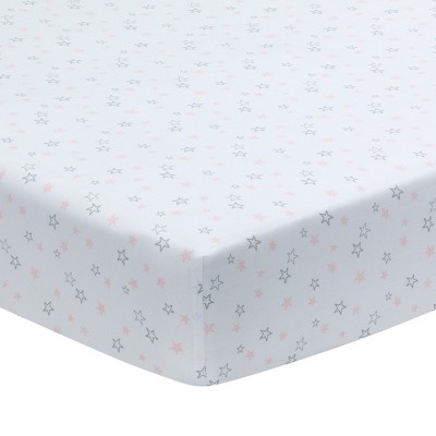 Lambs & Ivy Signature Swan Princess Pink/Gray Cotton Star Baby Fitted Crib Sheet