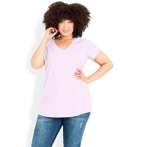 Avenue Women's Plus Size Cotton Gather V Top : Target