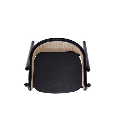 Elegant Ash Wood and Rattan Accent Chair in Black