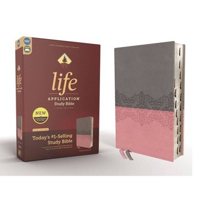 Niv, Life Application Study Bible, Third Edition, Leathersoft, Gray/Pink, Indexed, Red Letter Edition - by  Zondervan (Leather Bound)