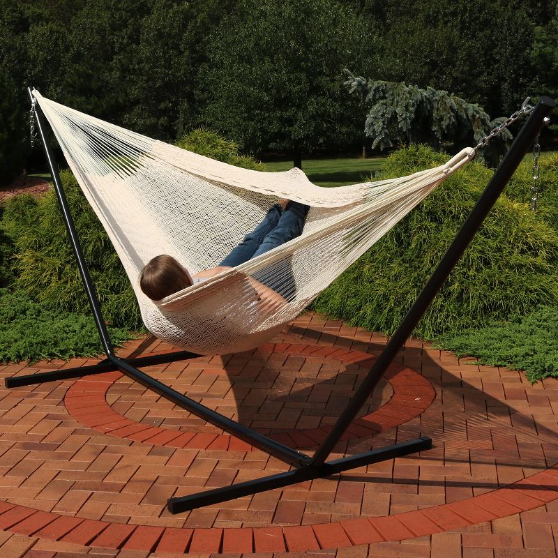 Sunnydaze Mayan Family Hammock Hand-Woven XXL Thick Cord with Stand - 400 lb Weight Capacity/15' Stand, 2 of 7