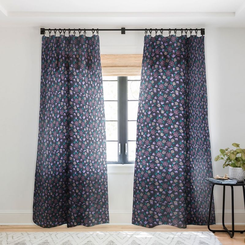 Schatzi Brown Erinn Floral Purple Single Panel Sheer Window Curtain - Deny Designs, 1 of 7