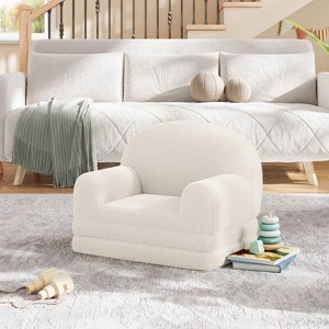 Kids Sofa Chair, 2-in-1 Convertible Toddler Couch Lounge, Fold Out Teddy Fleece Fabric Children's Sofa Bed - 1 of 4