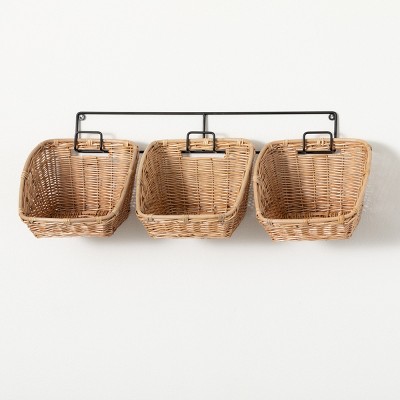 SULLIVANS 12.5 and 9 Brown Woven Fabric Wall Storage Basket (Set of 2)  N2769 - The Home Depot