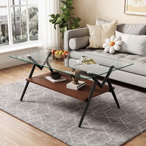 GlasFlength Living Room Modern Minimalist End Tables, Stylish and Fashion, Space Saving for Small Homes Spaces, Brown,38.6”*17.3”*22.83" - 1 of 4