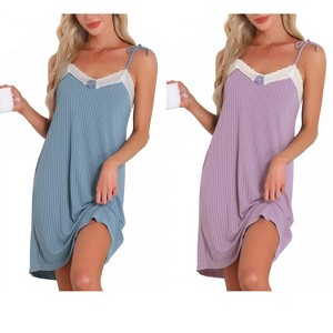 INSPIRE CHIC Women Nightgown Sleeveless Lace Trim Breathable Thigh Length Soft Sleepdress - 1 of 4