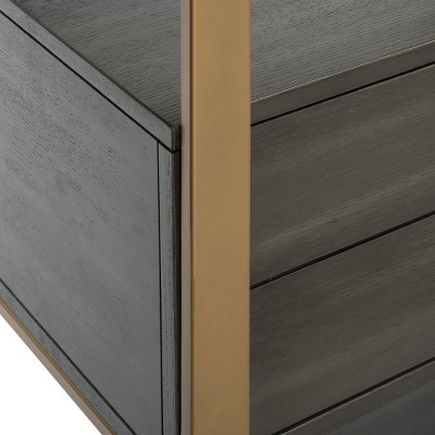 Contemporary Gold and Grey Oak Etagere with Storage Drawer