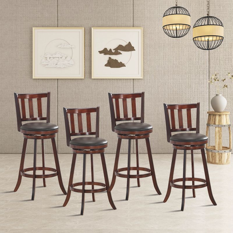Costway Set of 4 29.5'' Swivel Bar Stool Leather Padded Dining Kitchen Pub Bistro Chair Low Back, 3 of 10