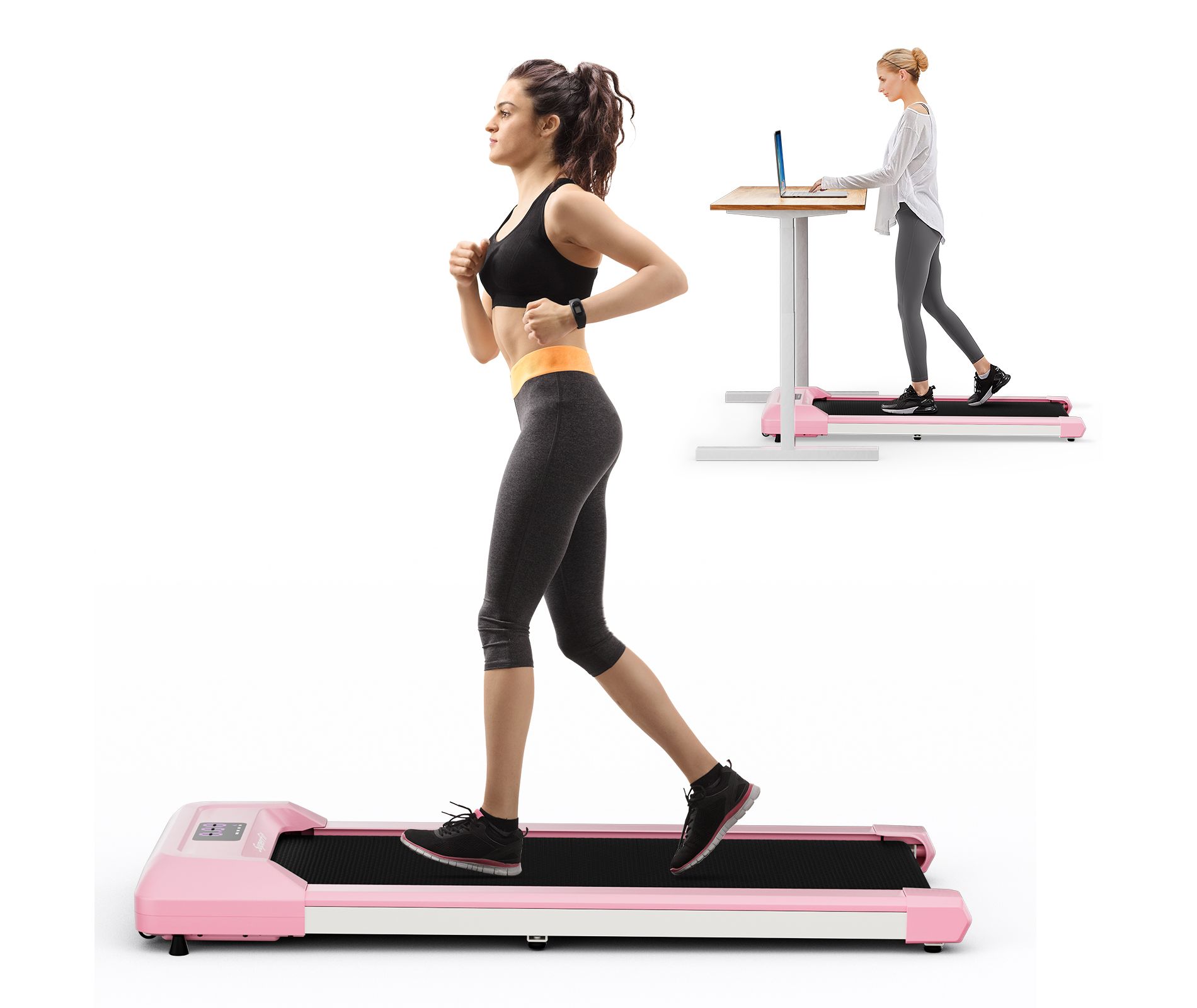 Costway Walking Pad w/265 lbs Capacity Remote Control & LED Display Under Desk Treadmill Pink