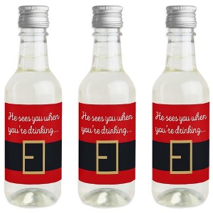 Big Dot of Happiness Santa Claus' Belt - Mini Wine and Champagne Bottle Label Stickers - Christmas Party Favor Gift for Women and Men - Set of 16 - 1 of 4