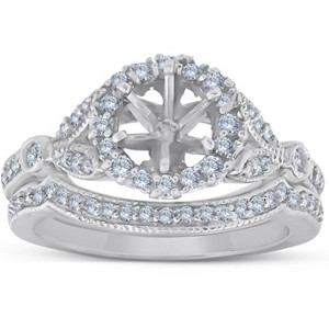 Pompeii3 Vintage Halo Diamond Engagement Ring Setting Semi Mount Matching Wedding Band - 1 of 4