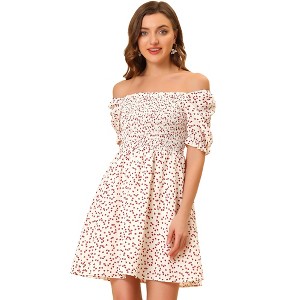 Allegra K Women's Heart Print Ruffled Square Neck A-Line Smocked Short Dress - 1 of 4