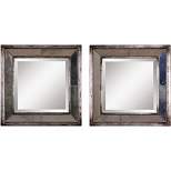Uttermost Square Vanity Accent Wall Mirrors Set of 2 Industrial Beveled Antiqued Silver Leaf Frame 18" Wide for Bathroom Bedroom