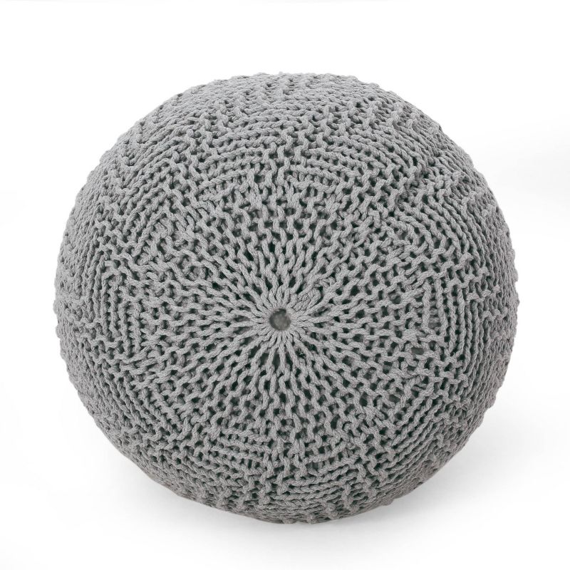 Hershel Modern Knitted Cotton Round Pouf - Christopher Knight Home, 4 of 9