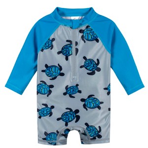 Gerber Baby and Toddler Boys' Long Sleeved Rashguard One Piece Swimsuit - 1 of 4
