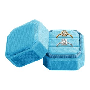 Unique Bargains Portable Double Slots Velvet Jewelry Ring Box for Proposal Engagement Wedding - 1 of 4