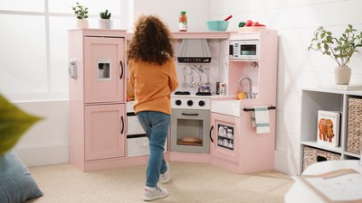 Pink Wooden Corner Kitchen Playset with Lights and Sounds
