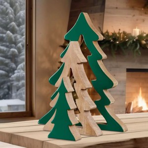 Decorative Nesting Wooden Holiday Trees 3-Pack Green 17.8", 13.4", 8.6" - 1 of 4