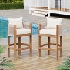 Outdoor Rope Woven Barstools Set Of 2,Fabric Upholstered Bar Stools with Acacia Wood Frame,Wooden Patio Armrests Barstools-Coolbibila - 2 of 4