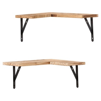 Unique Bargains Bathroom Bedroom Kitchen Wall Mounted Wood Floating Shelves 15.7" x 11.4" 2 Pcs