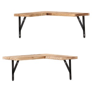 Unique Bargains Bathroom Bedroom Kitchen Wall Mounted Wood Floating Shelves 15.7" x 11.4" 2 Pcs - 1 of 4