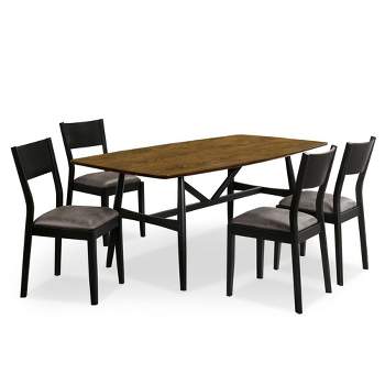 5pc Bernst Mid-Century Modern Dining Table Set Antique Oak/Black/Gray - miBasics