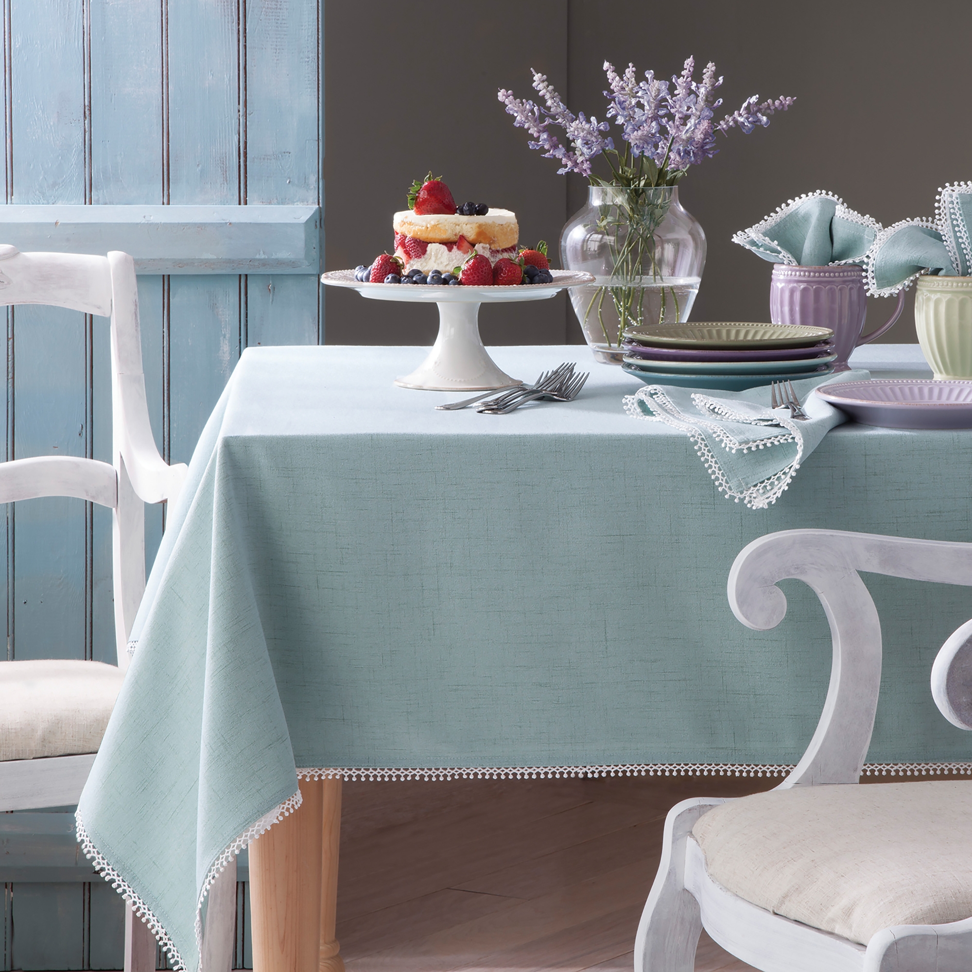 Lenox French Perle Solid Tablecloth - Ice Blue - 60x102 - Lenox