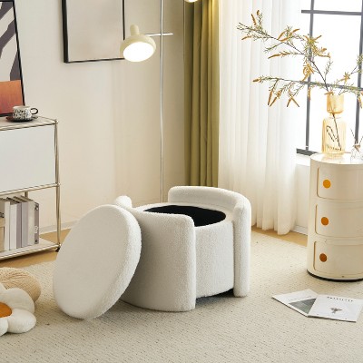 Round Ottoman with Storage, Upholstered Foot Stool, Entryway Shoe Bench, Comfy Makeup Vanity Stool for Dorm Bedroom Living Room Small Spaces