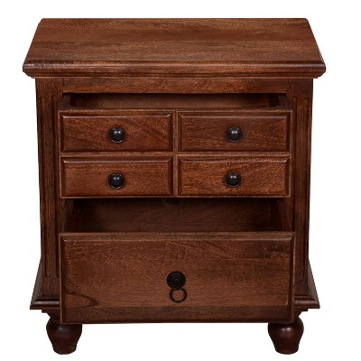 Benzara 26" Handcrafted Nightstand 2 Drawers Antique Style Gold Knobs Cherry Brown Wood Brown