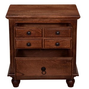 Benzara 26" Handcrafted Nightstand 2 Drawers Antique Style Gold Knobs Cherry Brown Wood Brown - 1 of 4