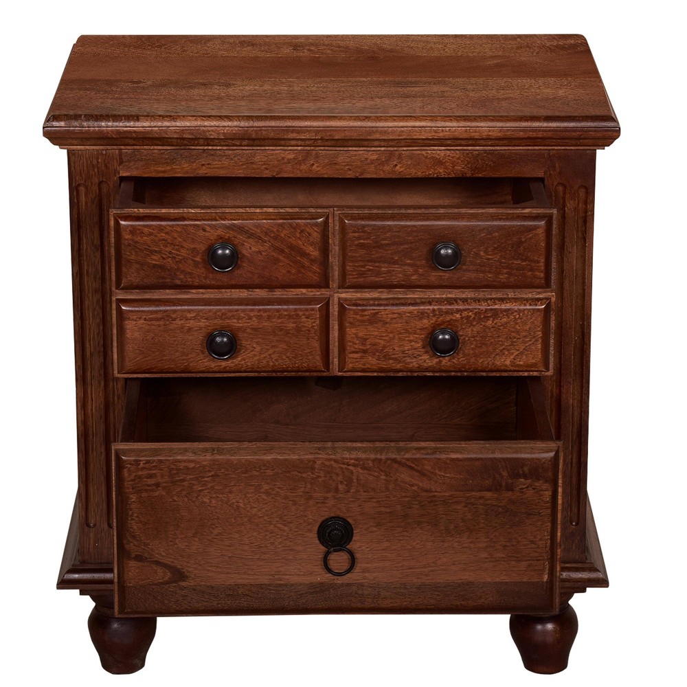 Photos - Storage Сabinet Benzara 26" Handcrafted Nightstand 2 Drawers Antique Style Gold Knobs Cherry Brown Wood Brown