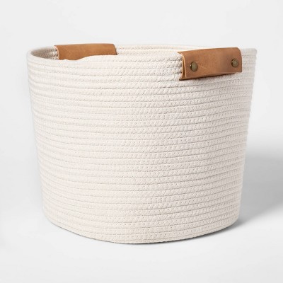 cream linen basket