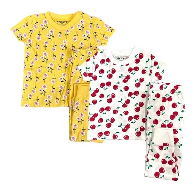 Yellow Flowers/Cherries 2 Pack Toddler Girl Shortsleeve Pajama sets