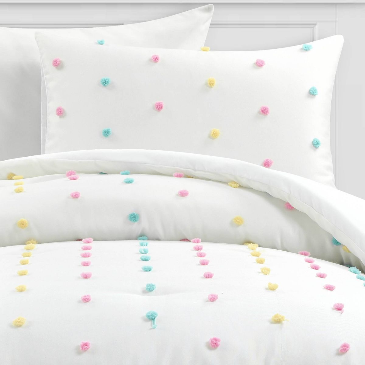 2pc Twin/Twin XL Rainbow Tufted Dot Oversized Kids' Comforter Set - Lush Décor: Teen Bedding, Microfiber, Polka Dots - thumbnail 3