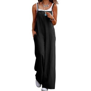 Women's Wide Leg Overalls Adjustable Strap Pockets Side Slit Casual Loose Fit Jumpsuit - 1 of 4