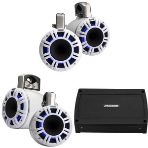 Kicker Marine 4 Ch Amp W/ 6.5" & 8" LED KMXL White Tower Speaker Audio Upgrade ( 48KXMA500.4,51KMTCXL65W,  51KMTCXL8W) - 1 of 4