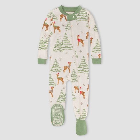 Burt's Bees Baby® Baby 'Deer with Trees' Organic Cotton Tight Fit Footed Pajama - Light Green  - image 1 of 2