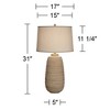360 Lighting Maya 31" Tall Large Farmhouse Rustic Modern End Table Lamp Beige Faux Wood Finish Single Oatmeal Fabric Shade Living Room Bedroom Bedside - 4 of 4