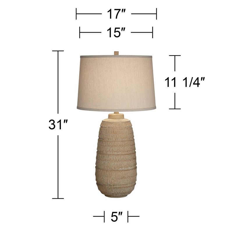 360 Lighting Maya 31" Tall Large Farmhouse Rustic Modern End Table Lamp Beige Faux Wood Finish Single Oatmeal Fabric Shade Living Room Bedroom Bedside, 4 of 9