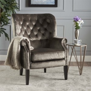 Modern Accent Club Chair, Luxury Velvet Upholstered Arm Chairs With Wooden Legs, Comfy Single Sofa Chair For Living Room - 1 of 4