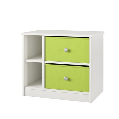 White and Green 2-Drawer Nightstand with Fabric Bins